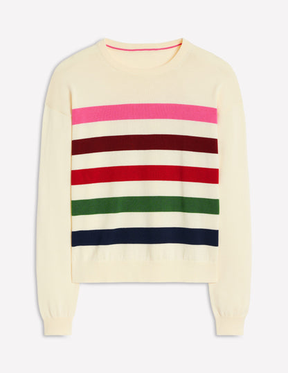 Lara Relaxed Cotton Jumper-Ivory, Multi Stripe-6