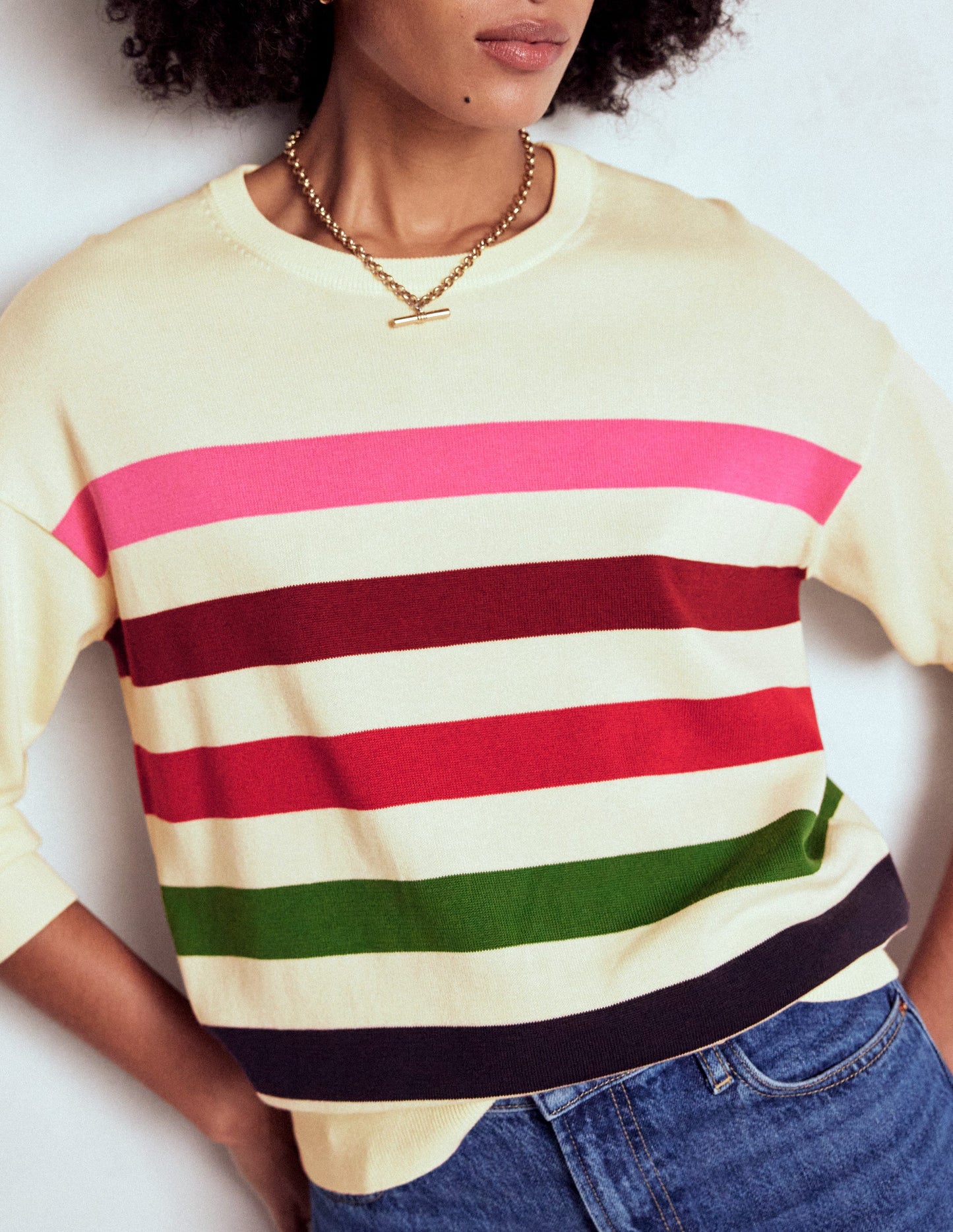 Lara Relaxed Cotton Jumper-Ivory, Multi Stripe