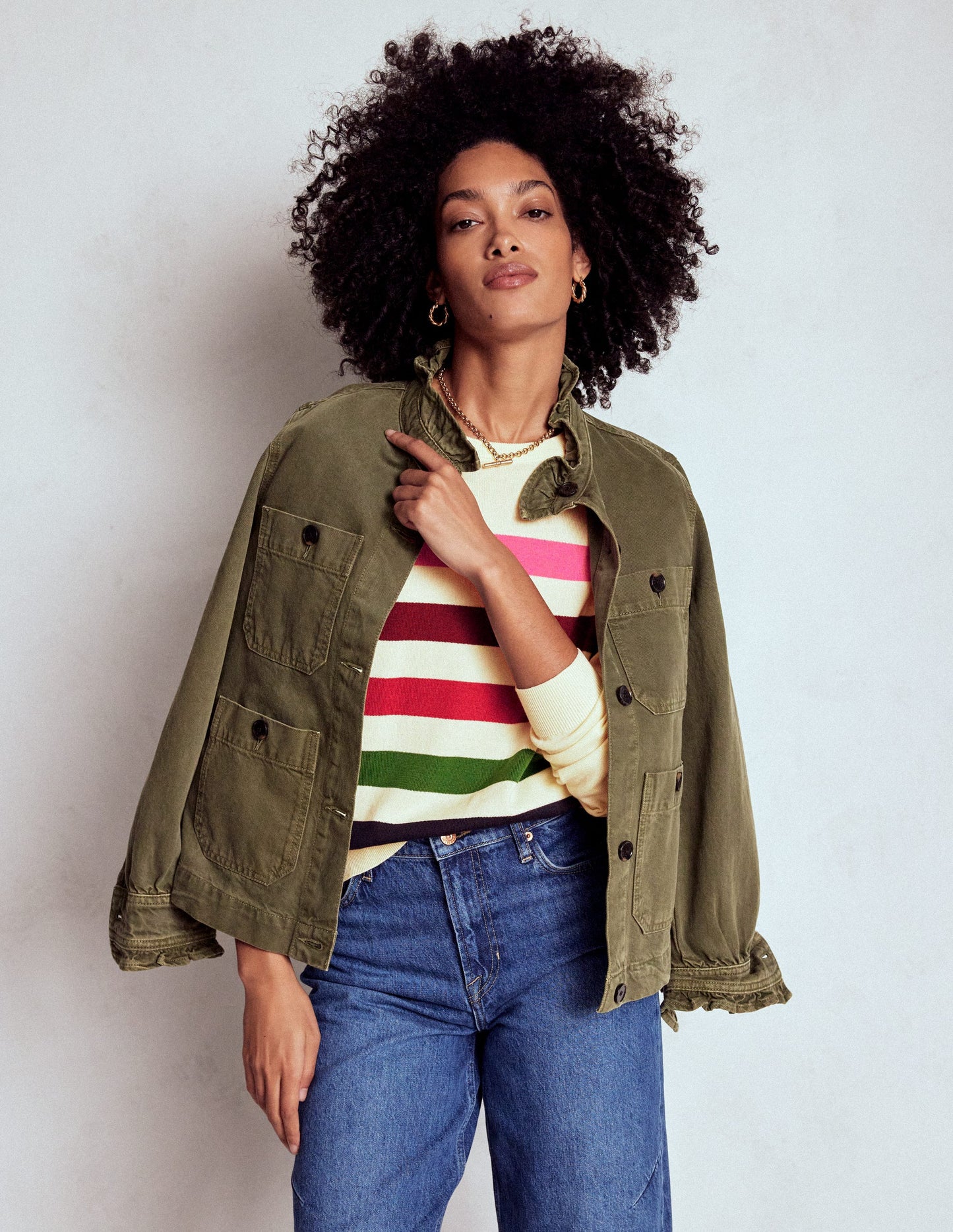 Lara Relaxed Cotton Jumper-Ivory, Multi Stripe