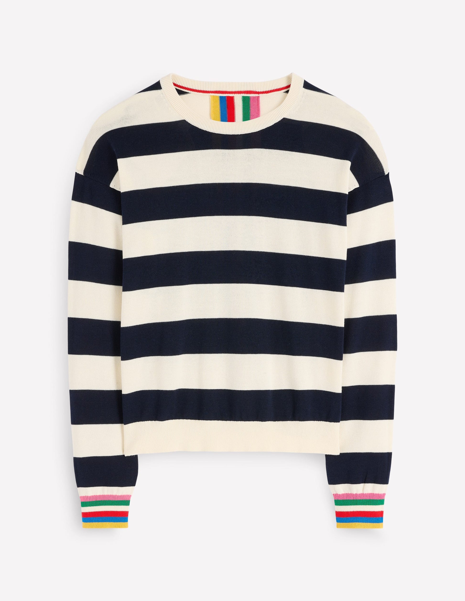 Lara Relaxed Cotton Jumper-Navy, Ivory Stripe-4