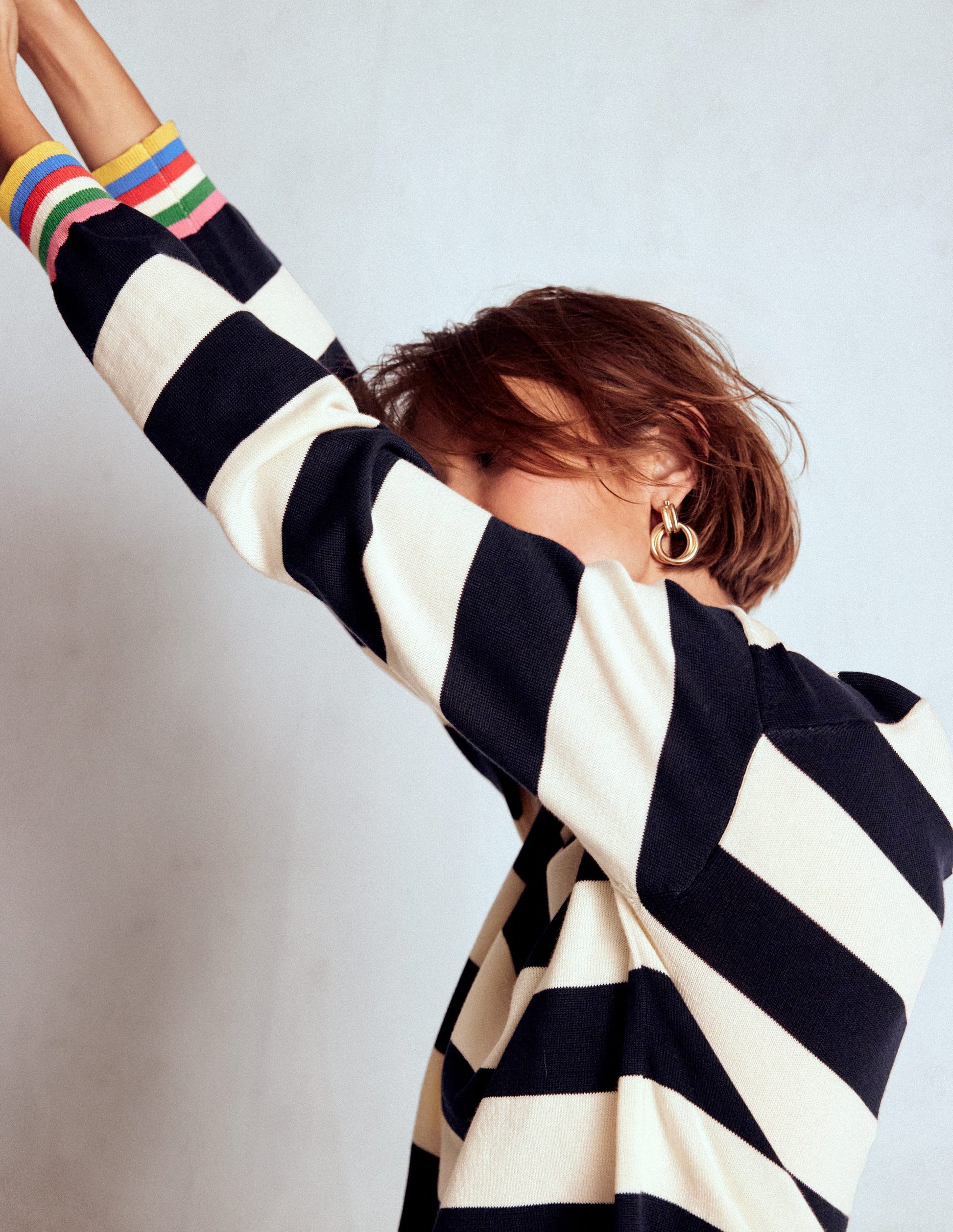 Lara Relaxed Cotton Jumper-Navy, Ivory Stripe-1