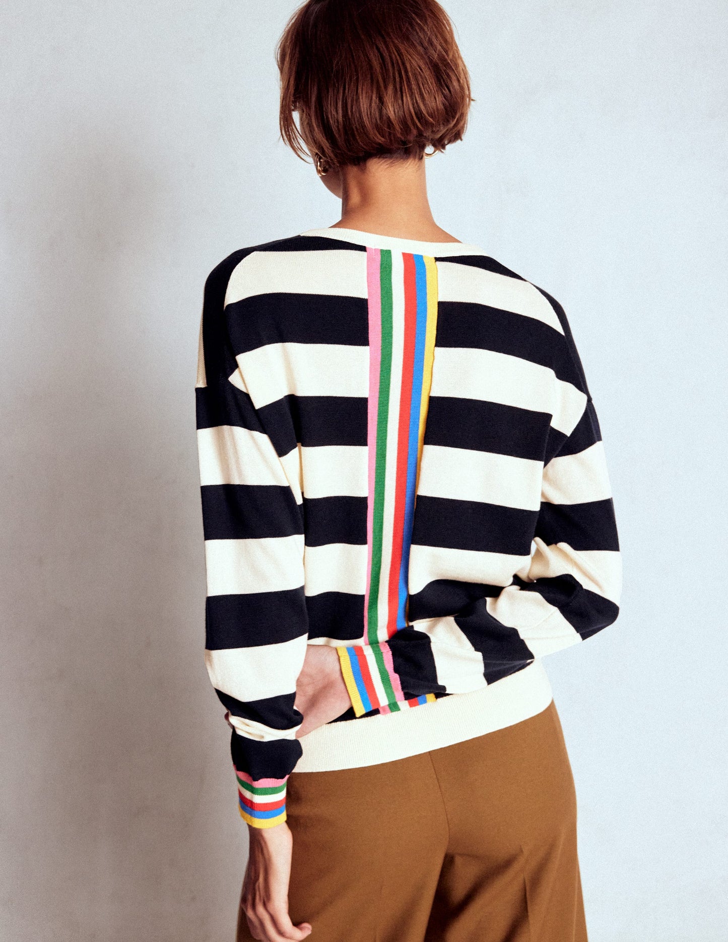 Lara Relaxed Cotton Jumper-Navy, Ivory Stripe