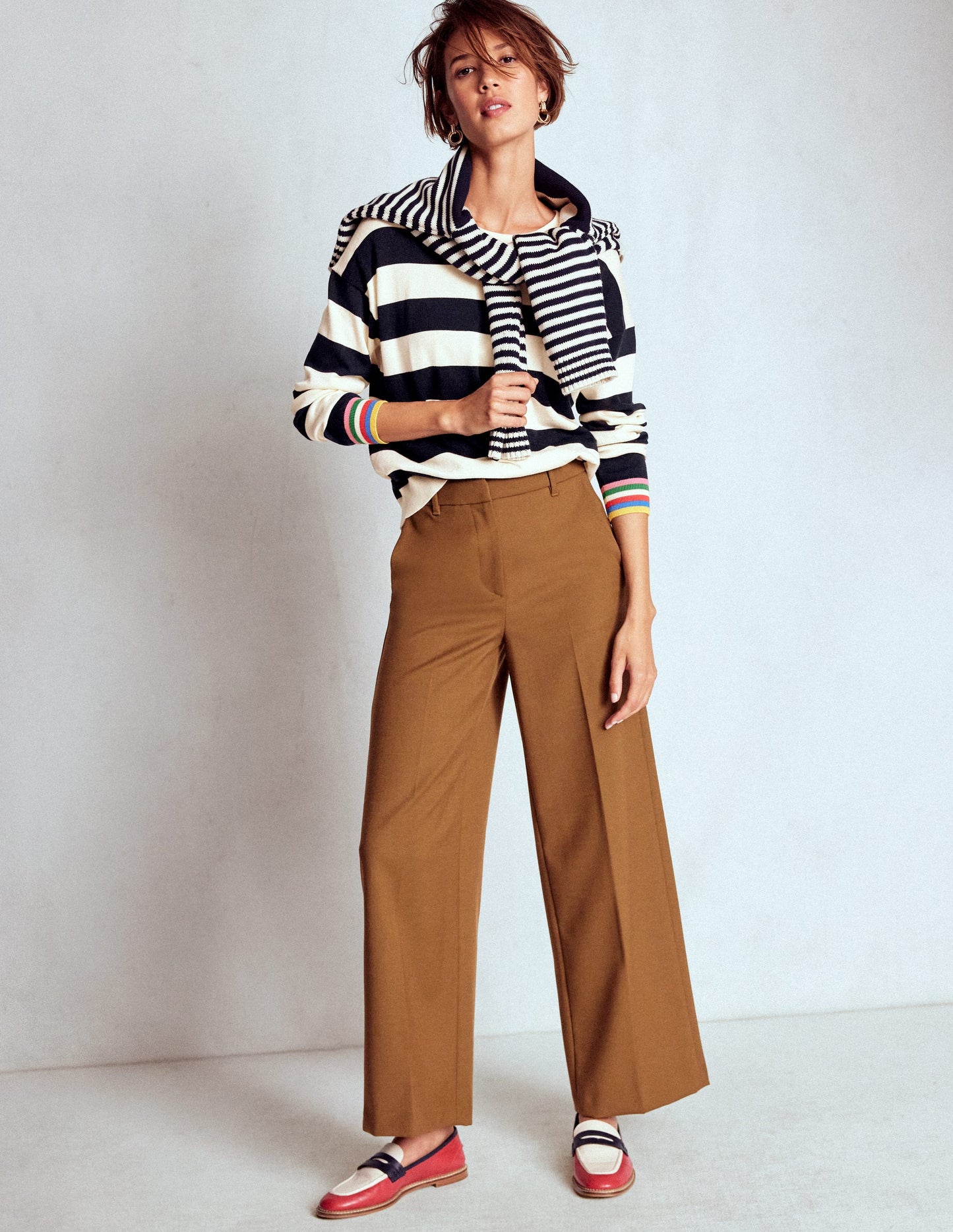 Lara Relaxed Cotton Jumper-Navy, Ivory Stripe