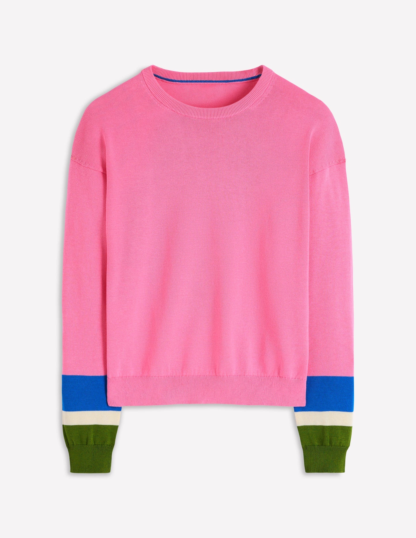 Lara Relaxed Cotton Jumper-Pink Lemonade, Cuff Stripe