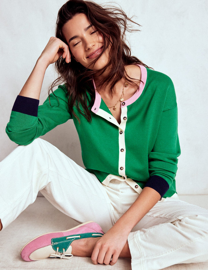 Lara Relaxed Cotton Cardigan-Rich Emerald