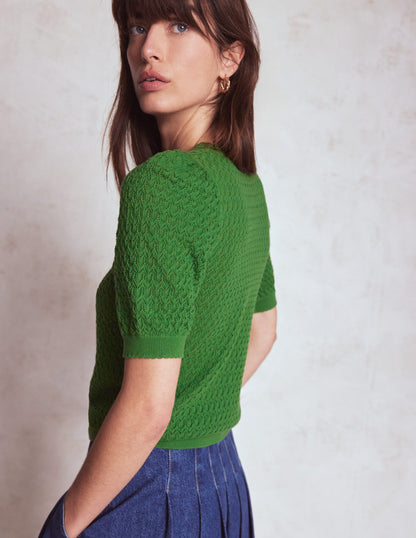 Dot Pointelle Cardigan-Iguana Green-3
