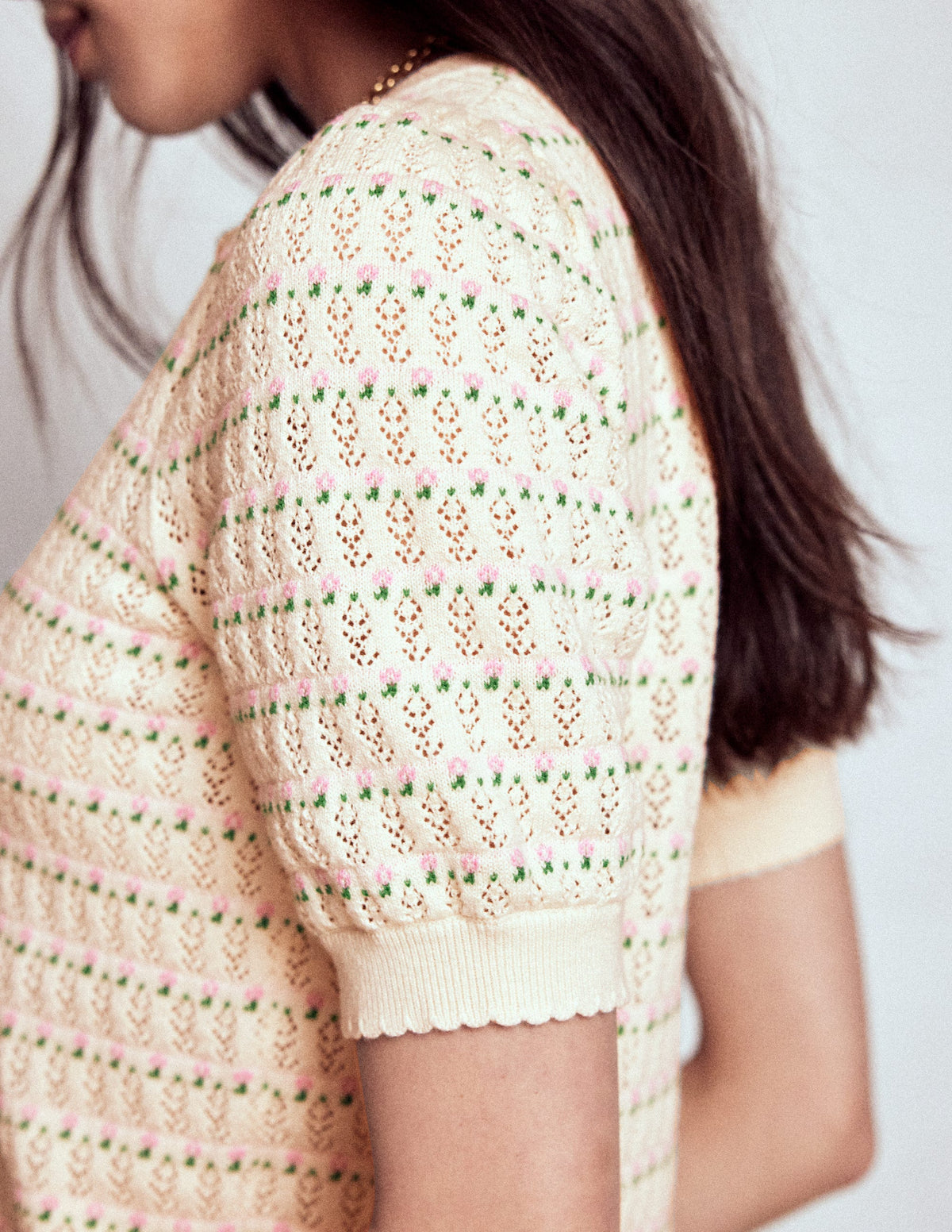 Dot Pointelle Cardigan-Pretty Floral Fair Isle - Image 2