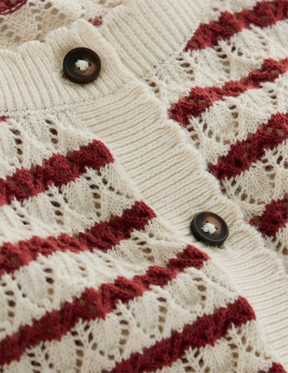 Dot Pointelle Cardigan-Warm Ivory/ Red - Image 8