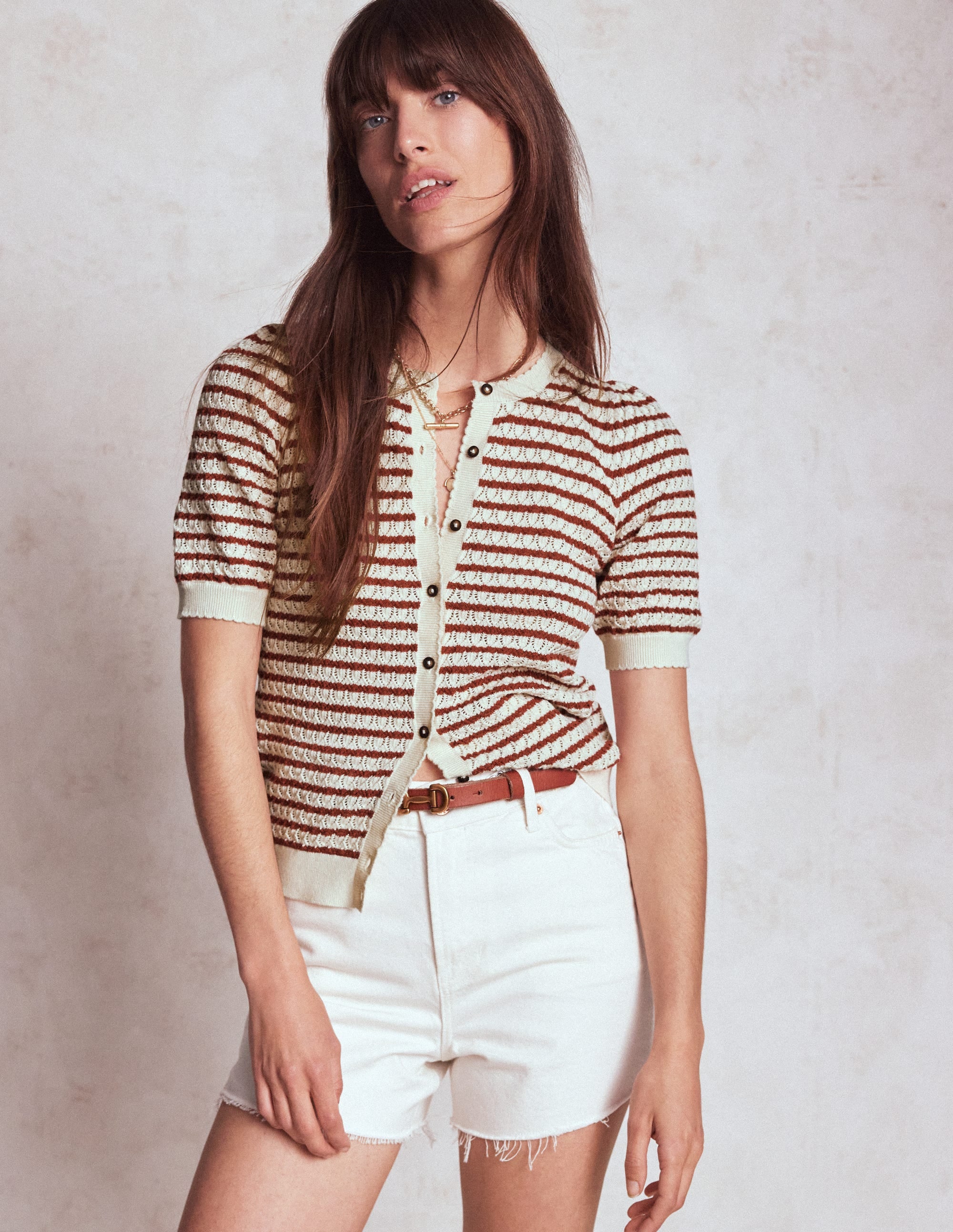 Dot Pointelle Cardigan-Warm Ivory/ Red - Image 5