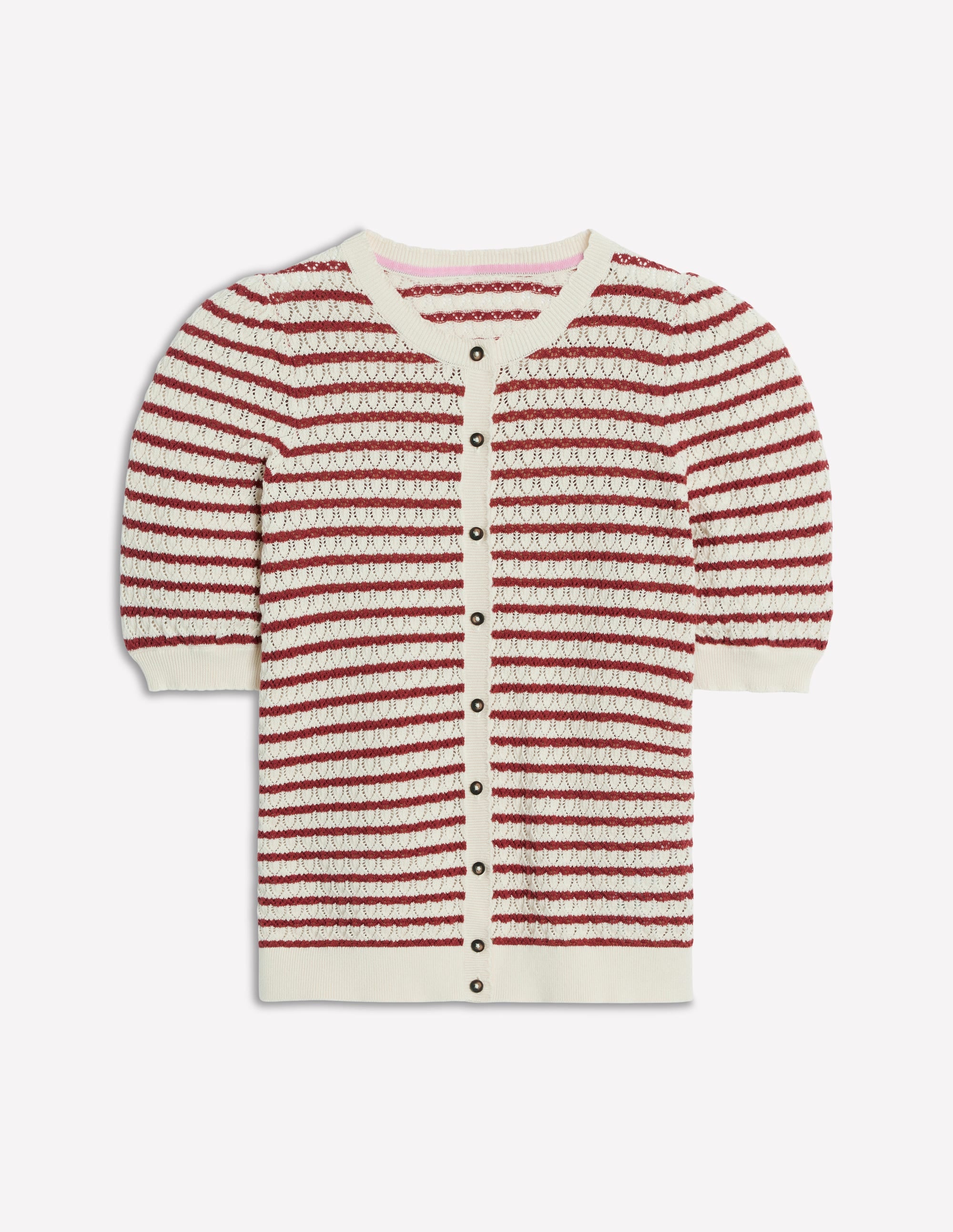 Dot Pointelle Cardigan-Warm Ivory/ Red - Image 7