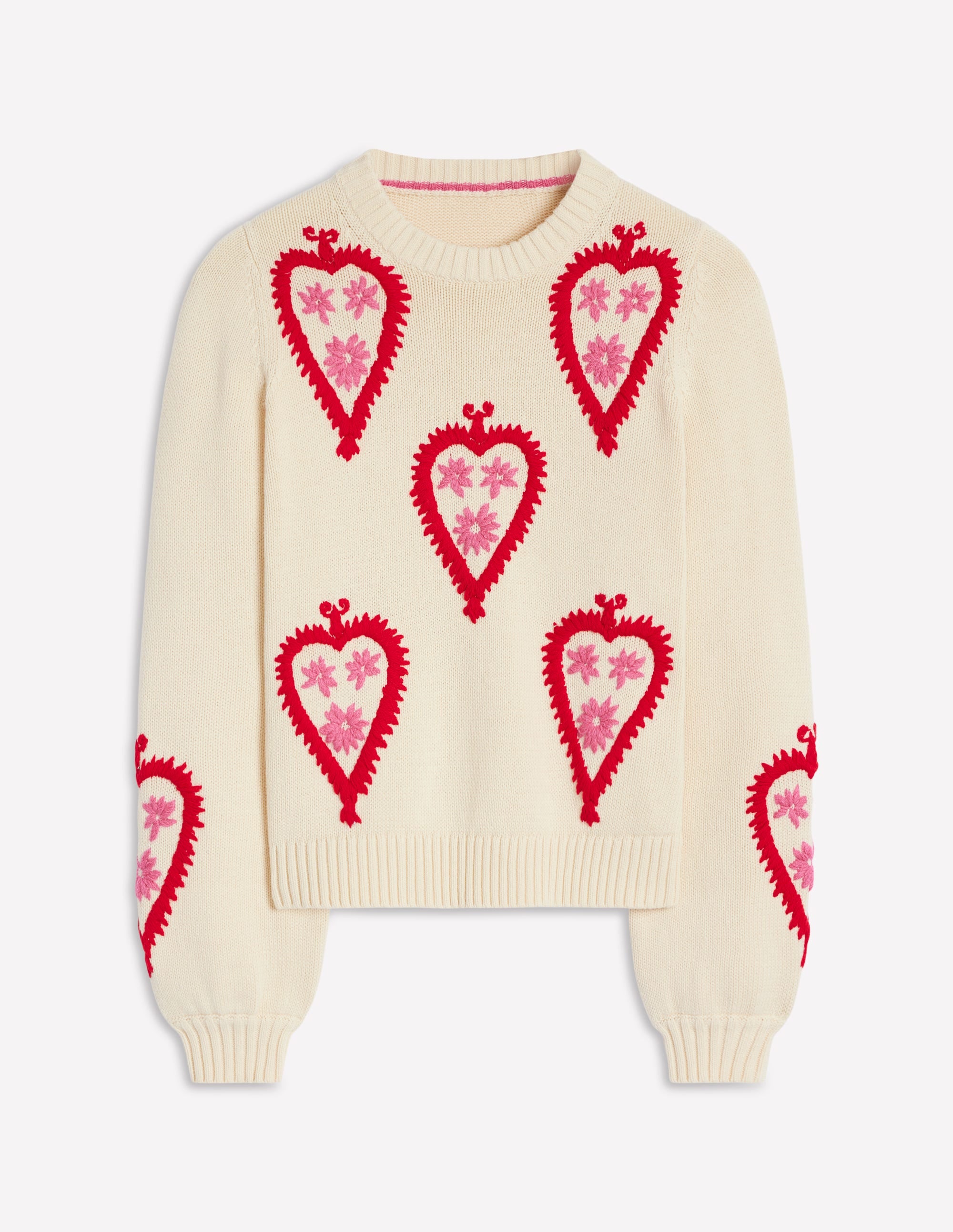 Graphic Embroidered Jumper-Warm Ivory, Hearts - Image 5