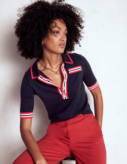 Cotton Henley T-shirt-Navy-1