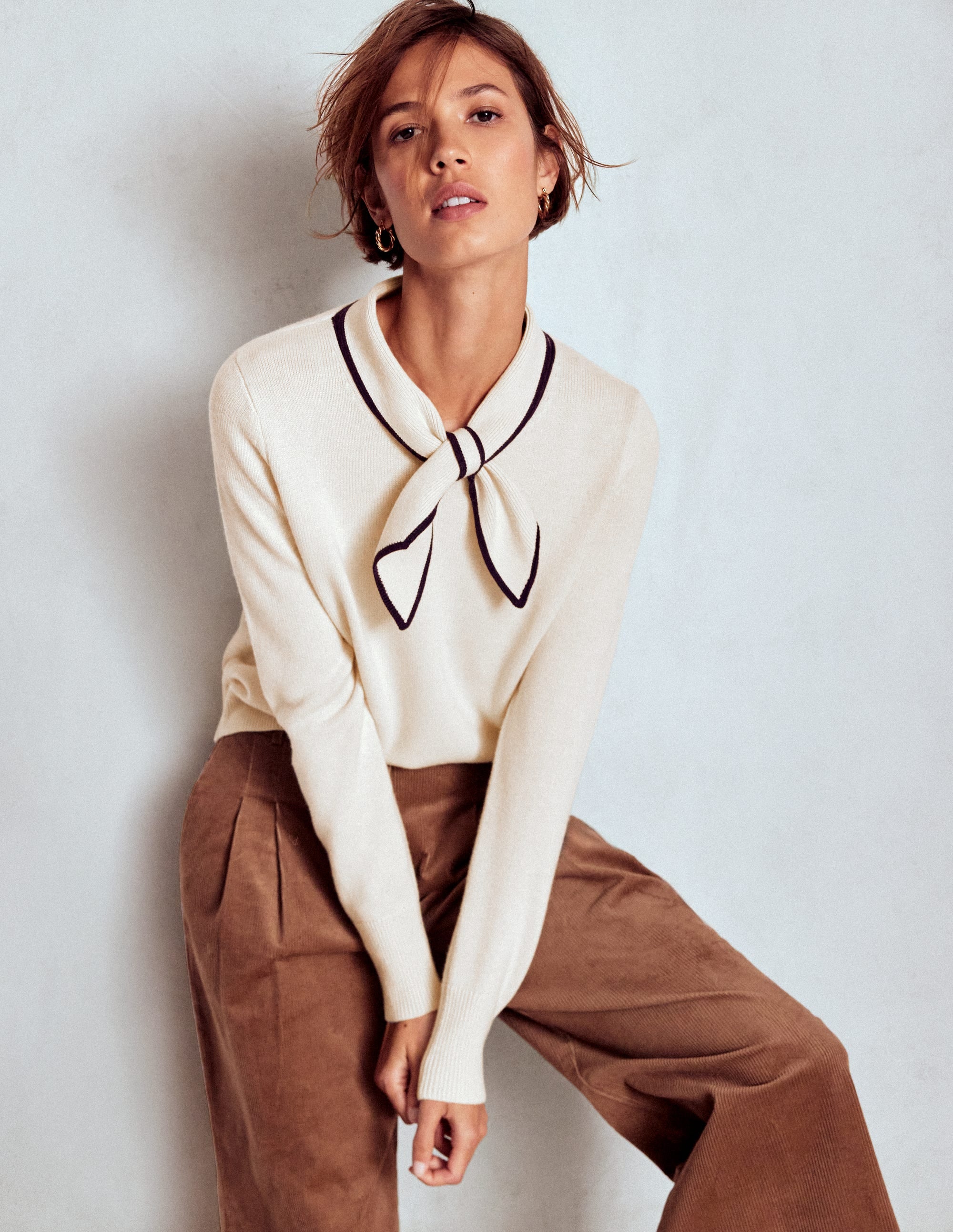 Knitted Bow Jumper-Warm Ivory - Image 1