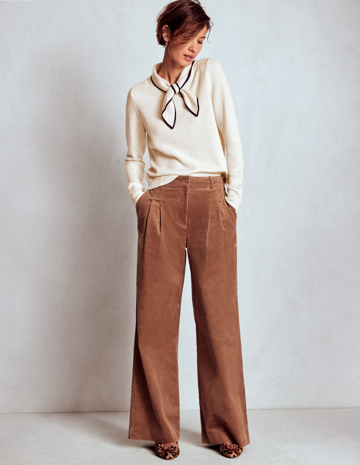 Knitted Bow Jumper-Warm Ivory