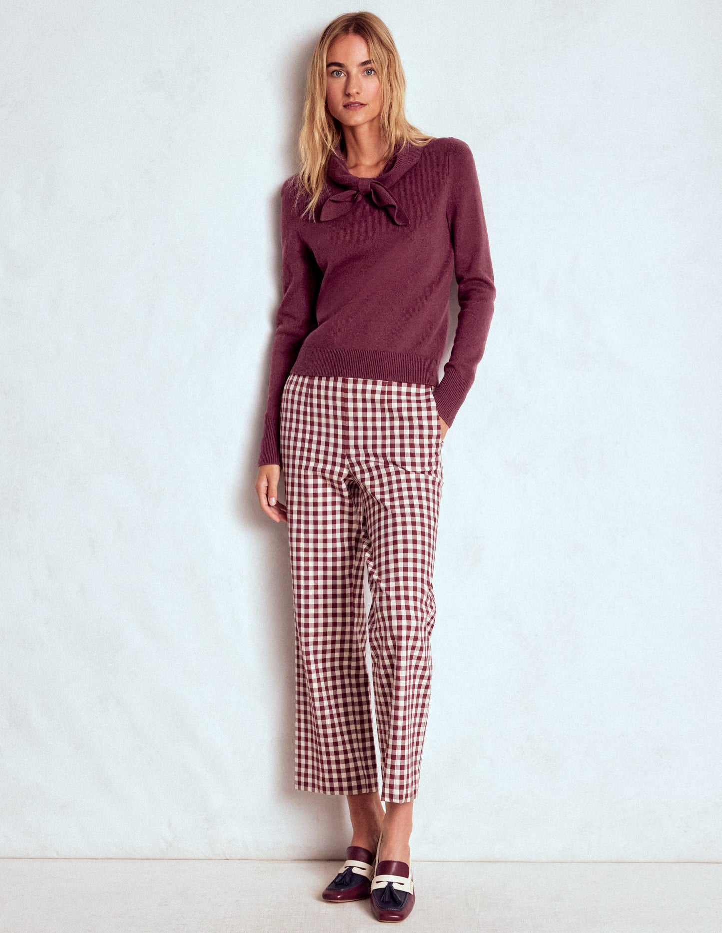 Knitted Bow Jumper-Deep Wisteria