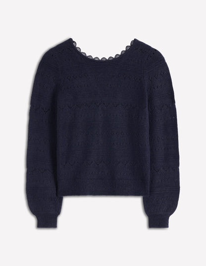 Leticia Lace Trim Jumper-Navy-6