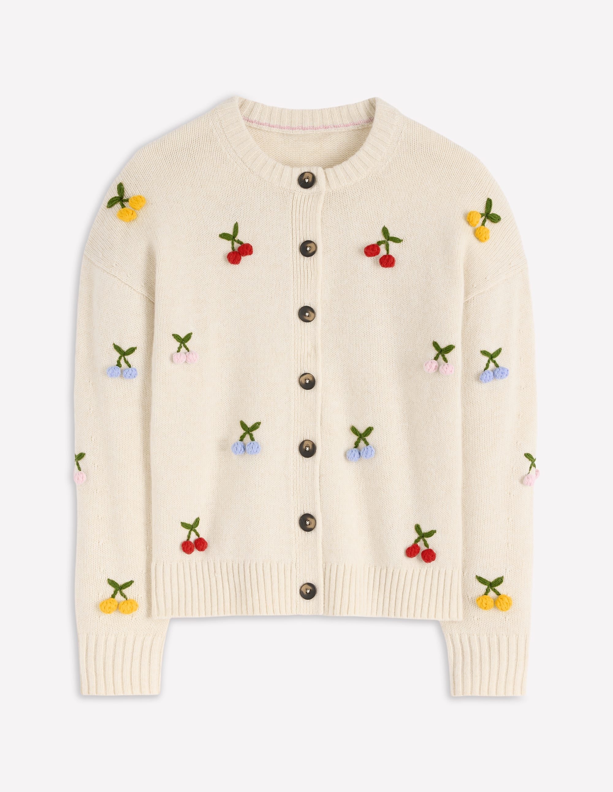 Natalie Embroidered Cardigan-Oatmeal Melange, Cherry - Image 7