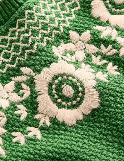 Puff Sleeve Embroidery T-shirt-Paradise Green-6