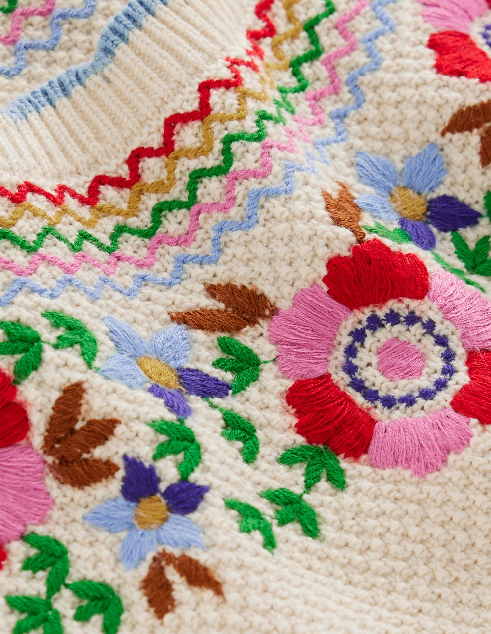 Puff Sleeve Embroidery T-shirt-Warm Ivory