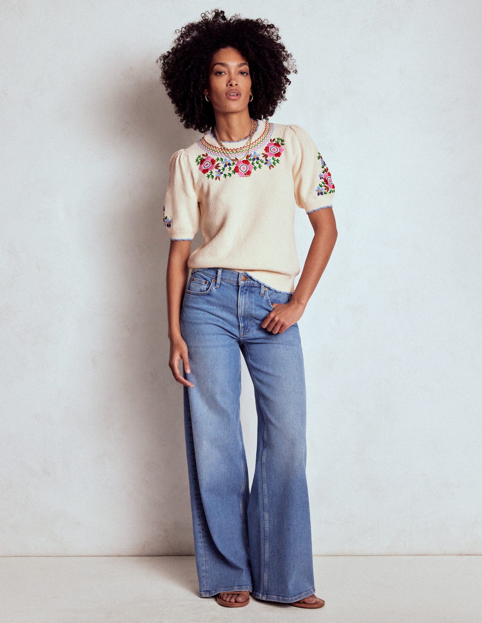 Puff Sleeve Embroidery T-shirt-Warm Ivory-4