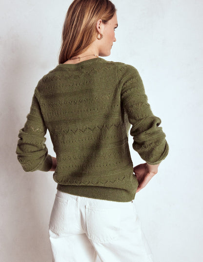 Leticia Lace Trim Cardigan-Woodland Green-3