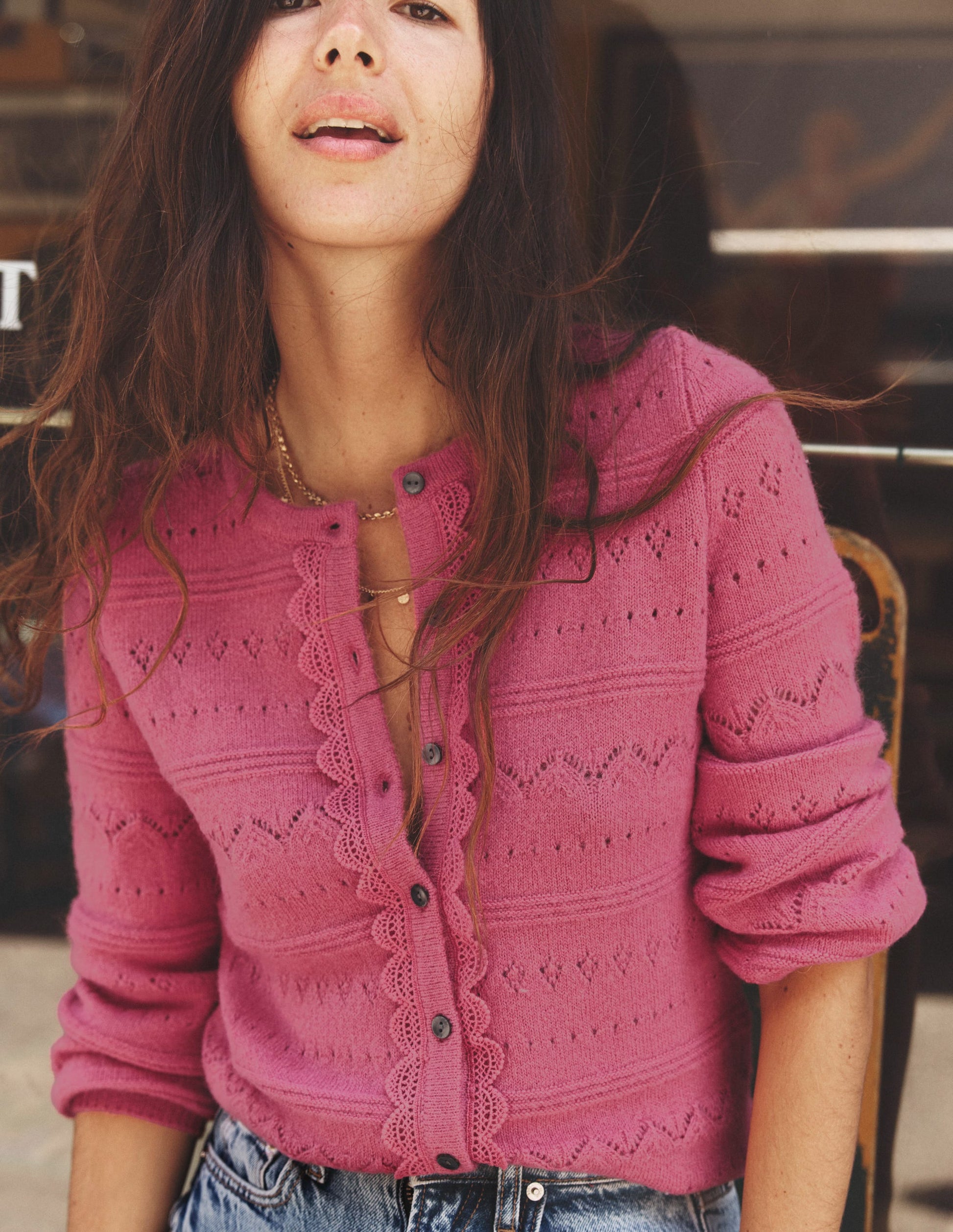 Leticia Lace Trim Cardigan-Rose Pink Boden UK - Main Image