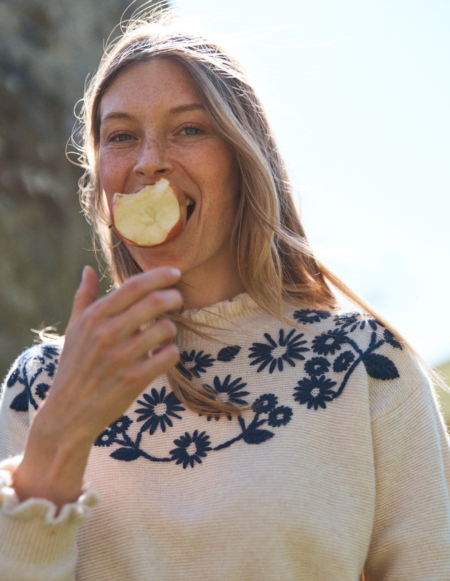 Embroidered Frill Jumper-Warm Ivory