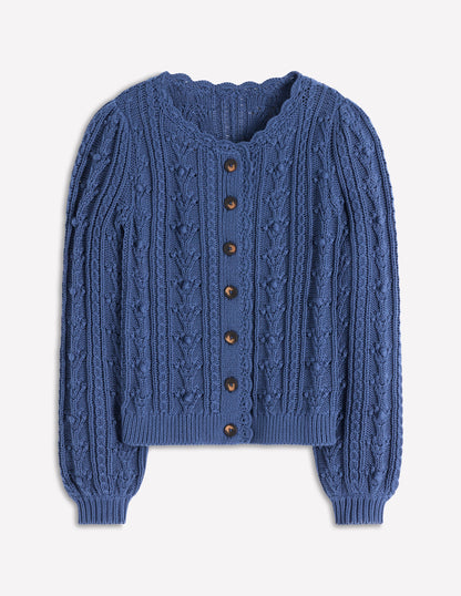 Cotton Textured Cardigan-Denim Blue-5
