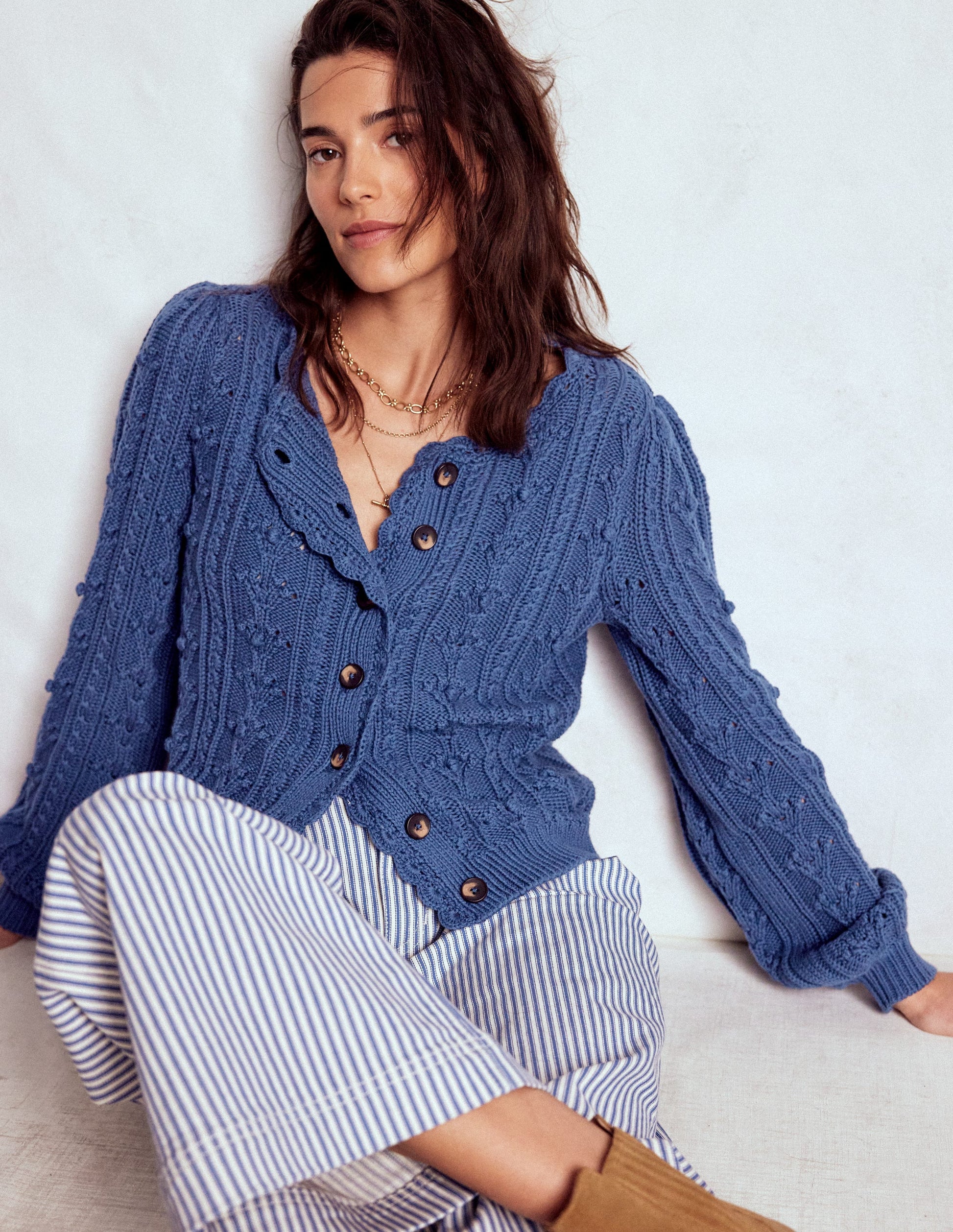 Cotton Textured Cardigan-Denim Blue-1