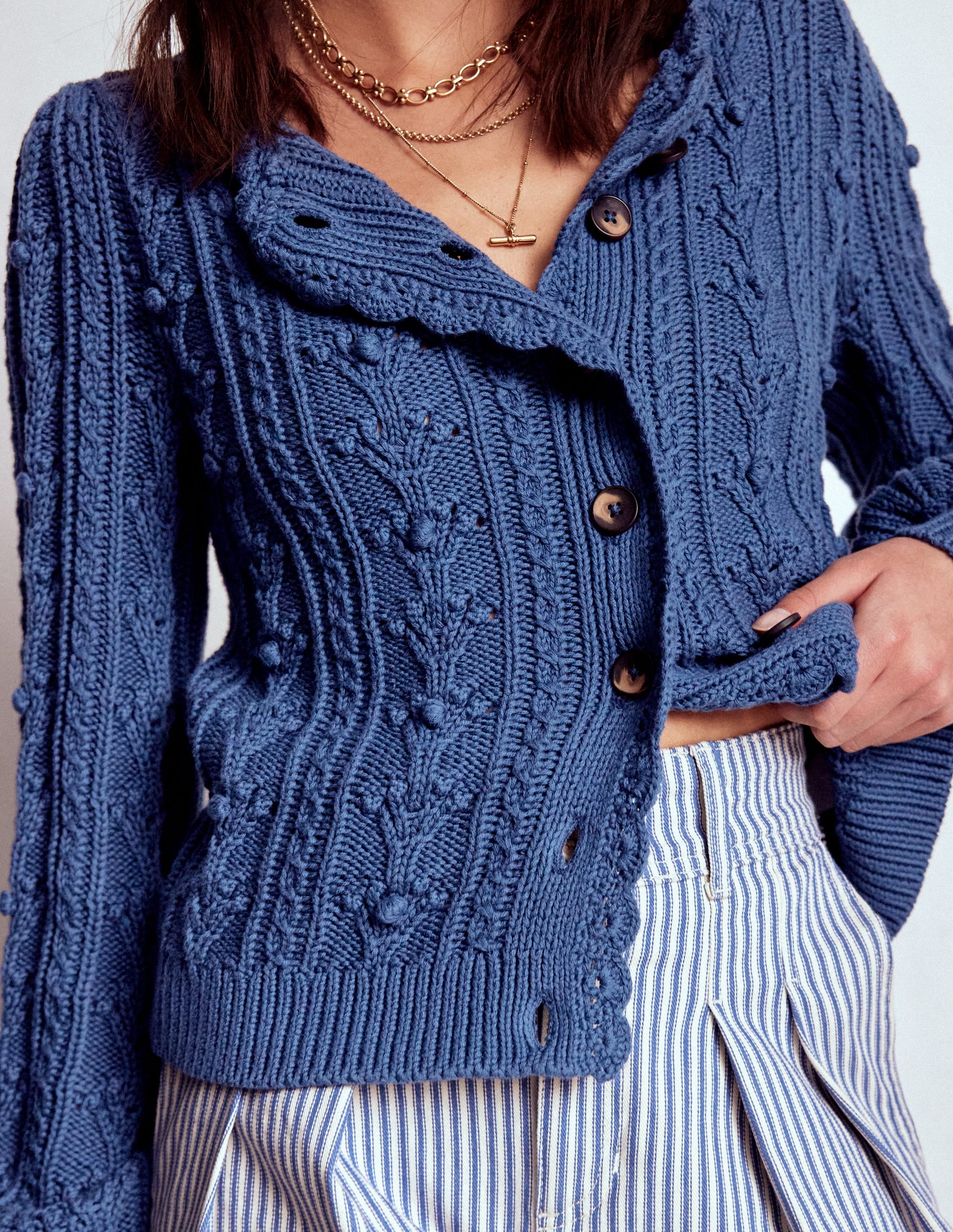 Cotton Textured Cardigan-Denim Blue - Image 2