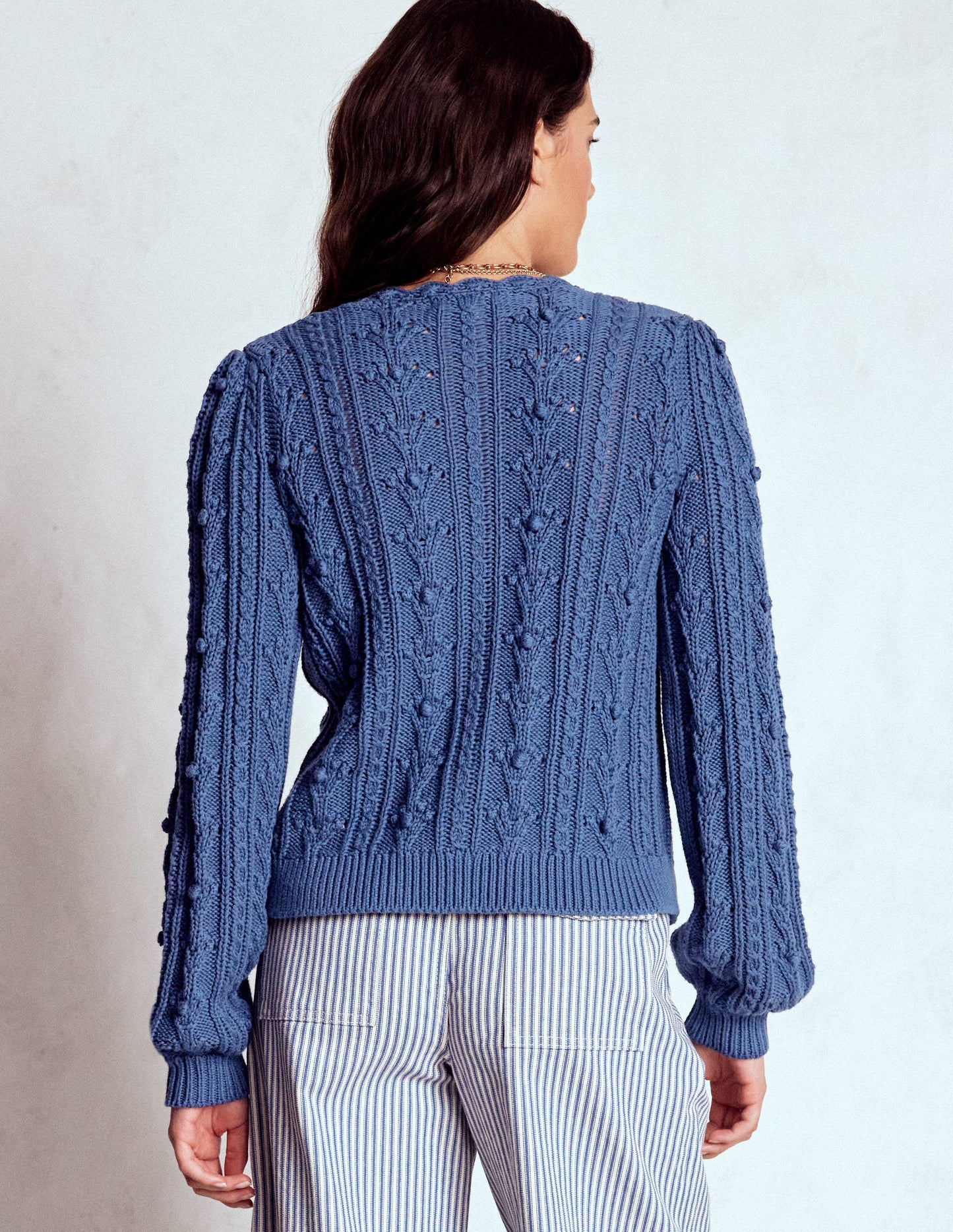 Cotton Textured Cardigan-Denim Blue