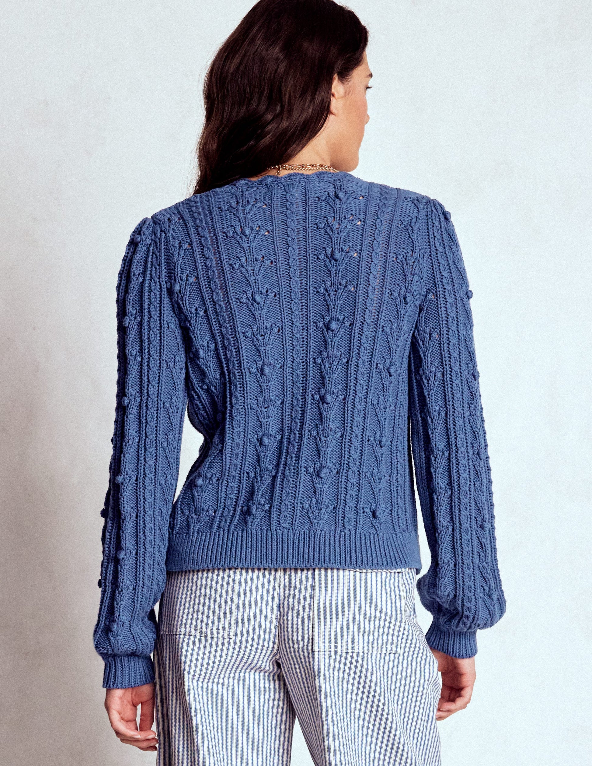 Cotton Textured Cardigan-Denim Blue-3