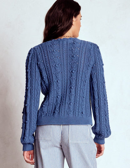 Cotton Textured Cardigan-Denim Blue-3