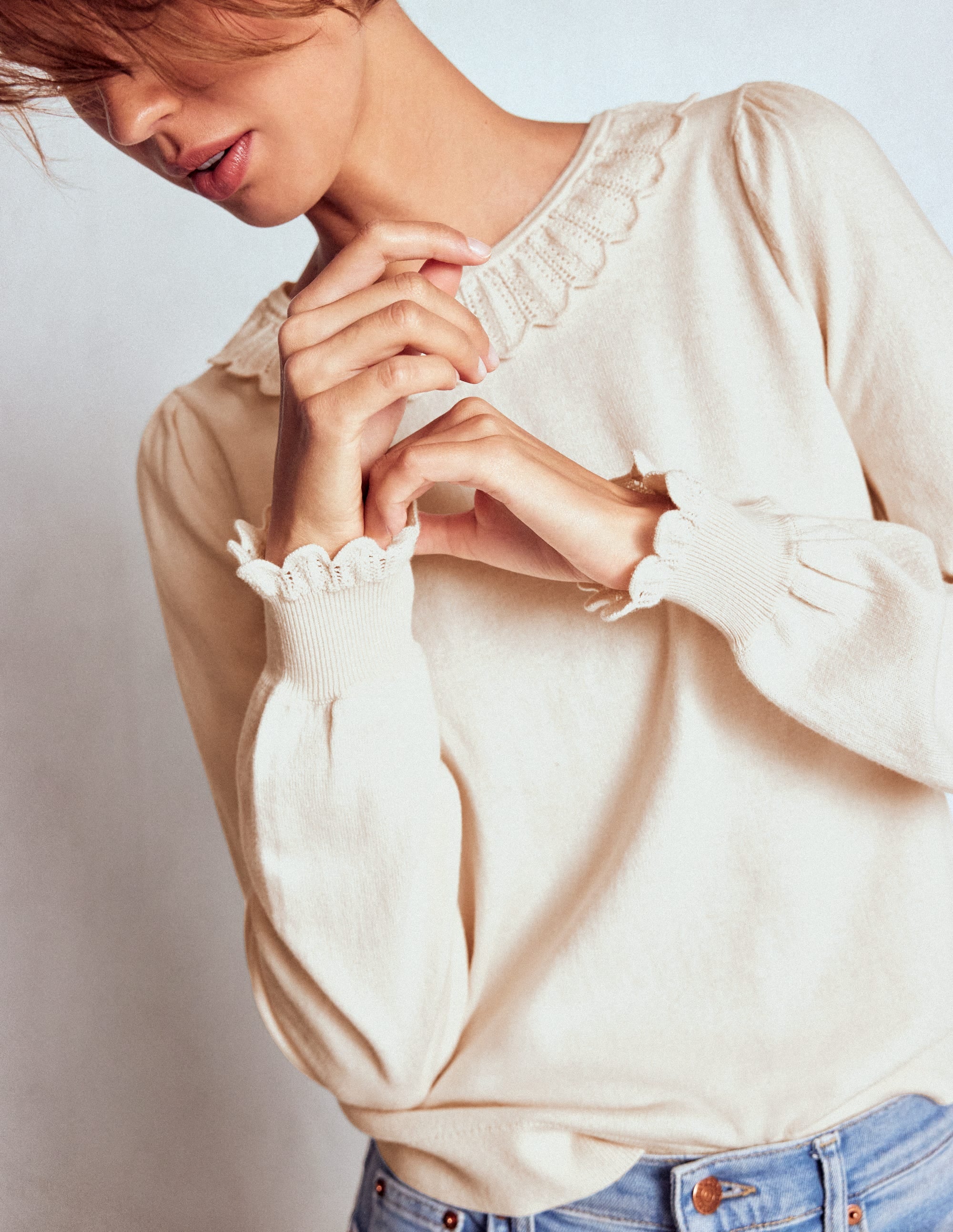 Melina Cotton Ruffle Jumper-Warm Ivory - Image 3