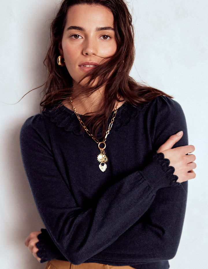 Melina Cotton Ruffle Jumper-Navy