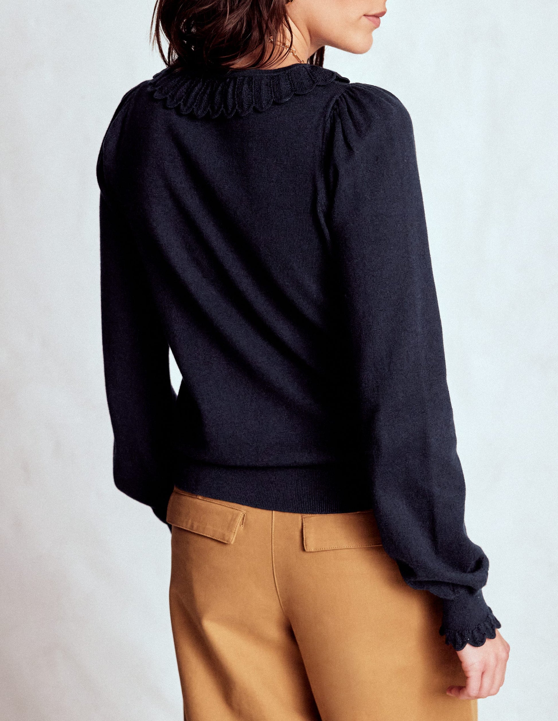 Melina Cotton Ruffle Jumper-Navy Boden UK