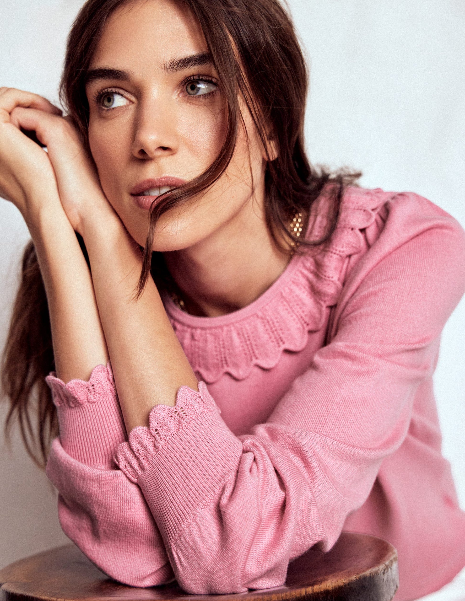 Melina Cotton Ruffle Jumper-Formica Pink Boden UK