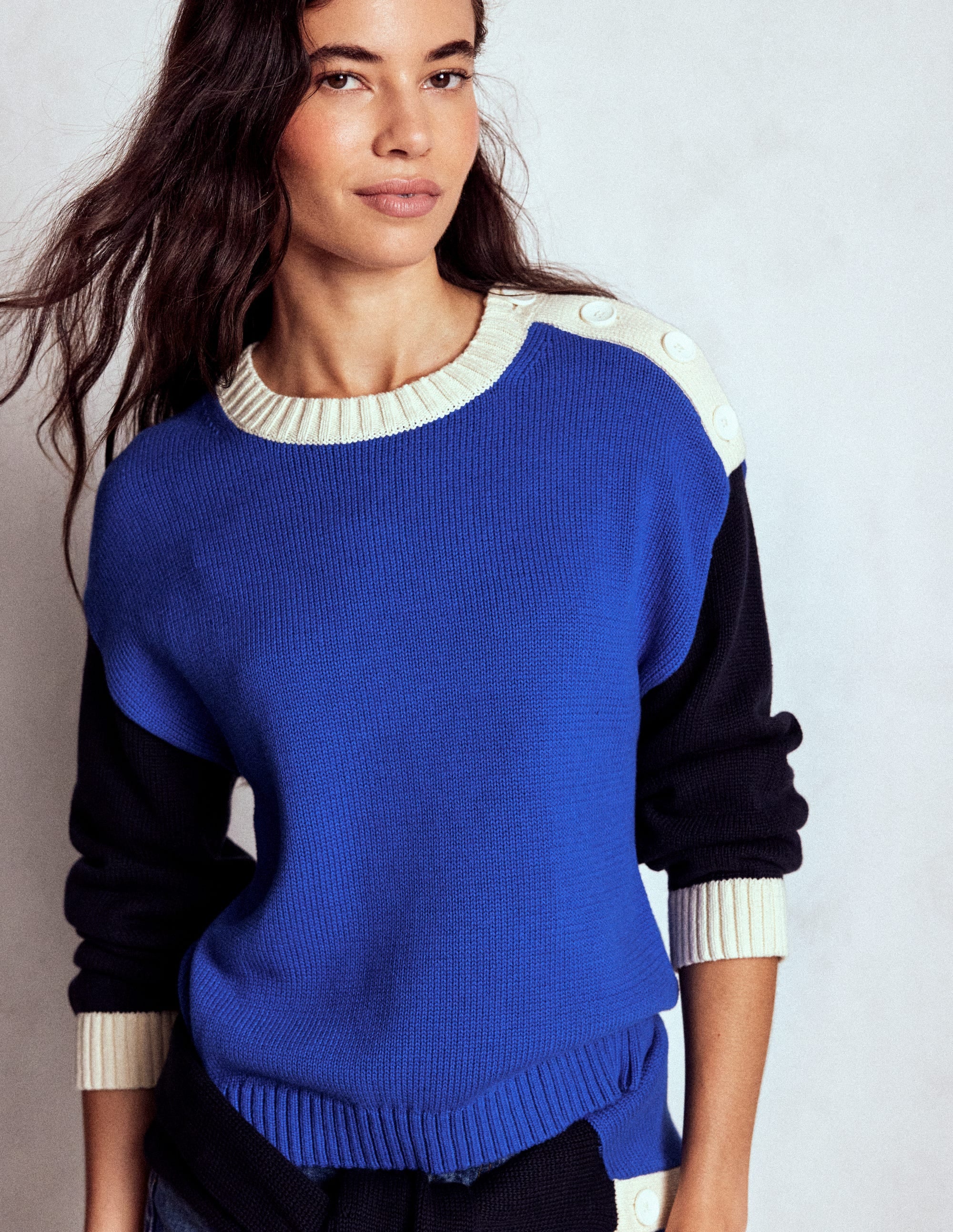 Jemma Chunky Cotton Jumper-Bright Blue - Image 1
