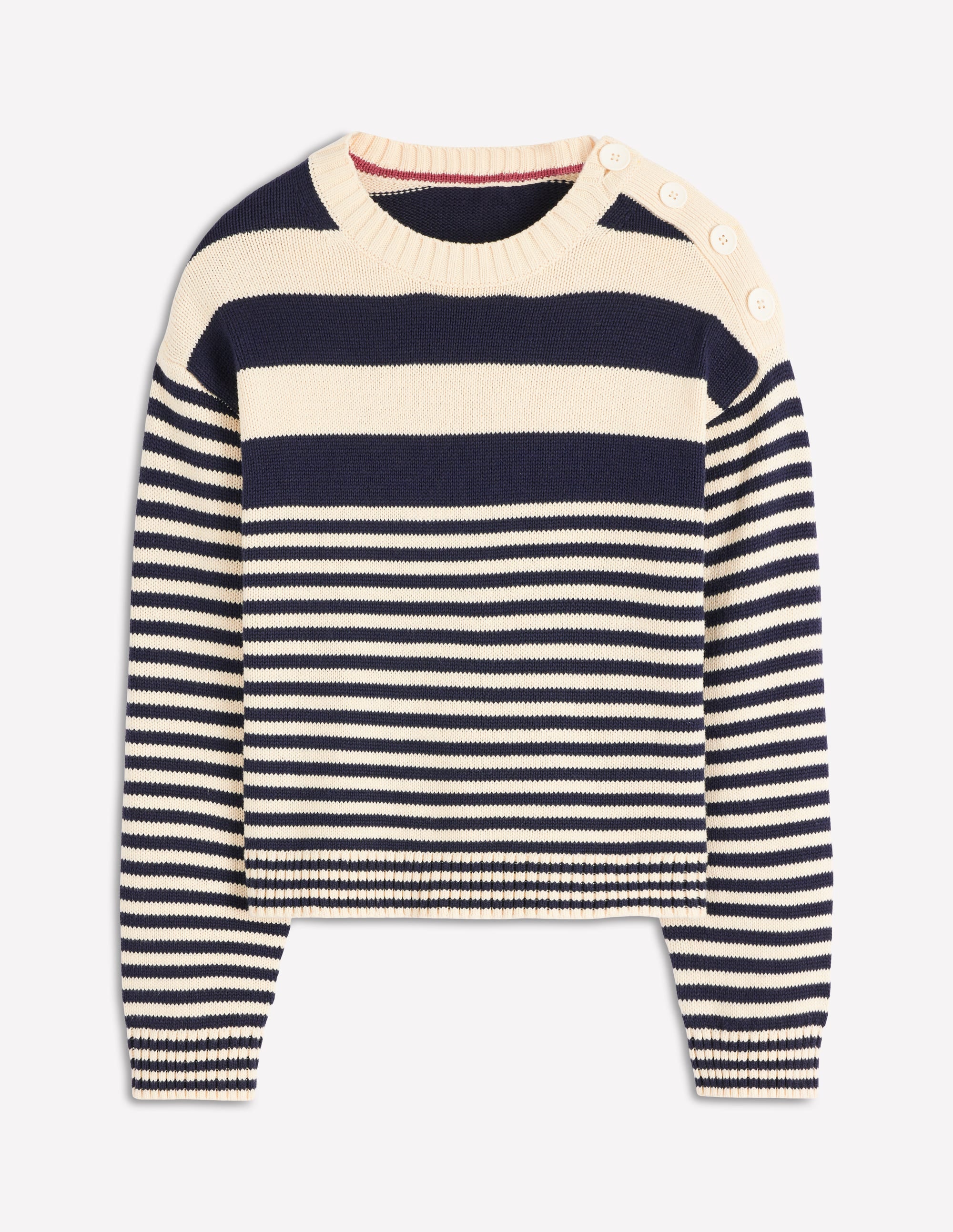 Jemma Chunky Cotton Jumper-Warm Ivory/ Navy - Image 5
