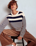 Jemma Chunky Cotton Jumper-Warm Ivory/ Navy