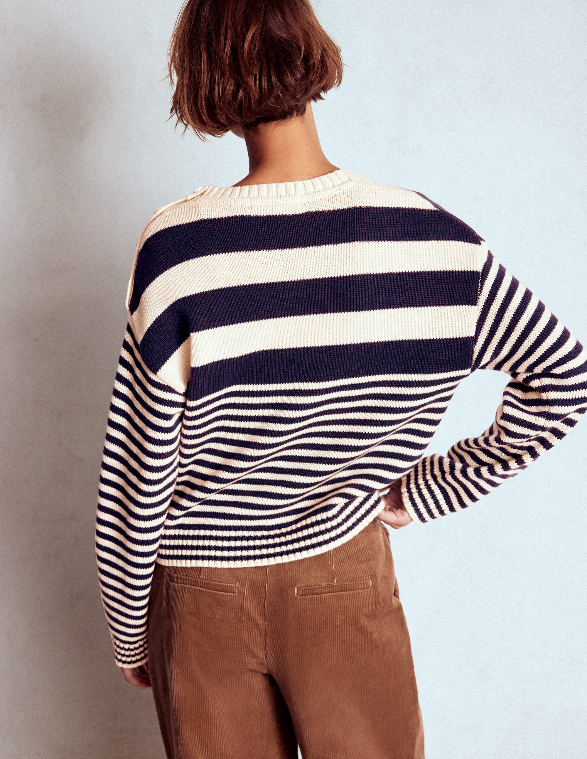 Jemma Chunky Cotton Jumper-Warm Ivory/ Navy - Image 2