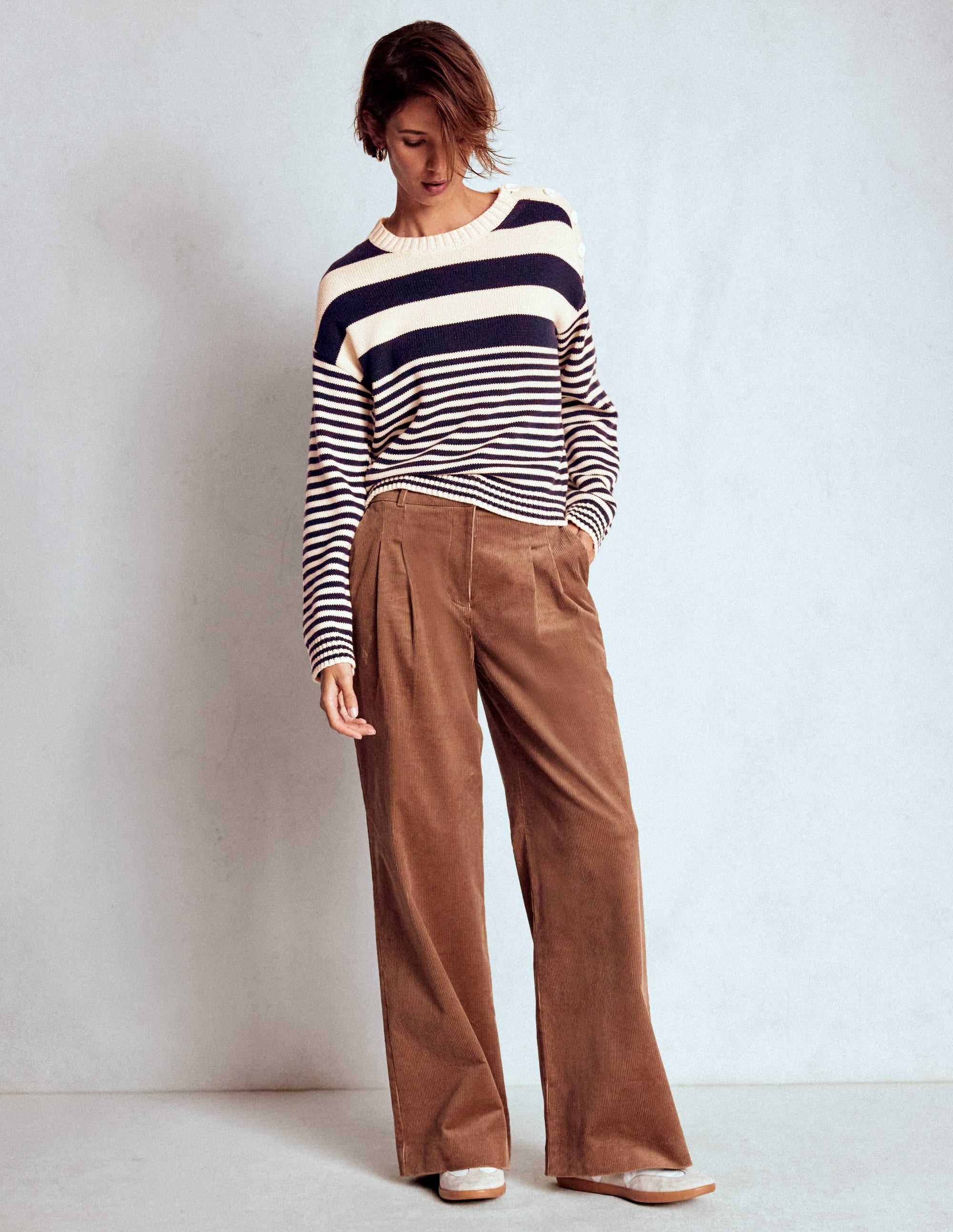 Jemma Chunky Cotton Jumper-Warm Ivory/ Navy - Image 3