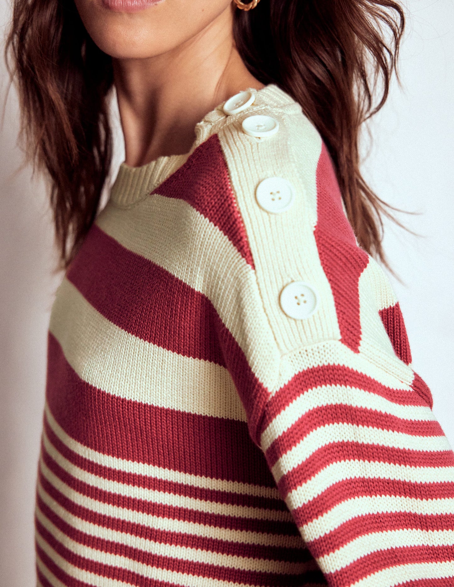 Jemma Chunky Cotton Jumper-Warm Ivory/ Terracotta