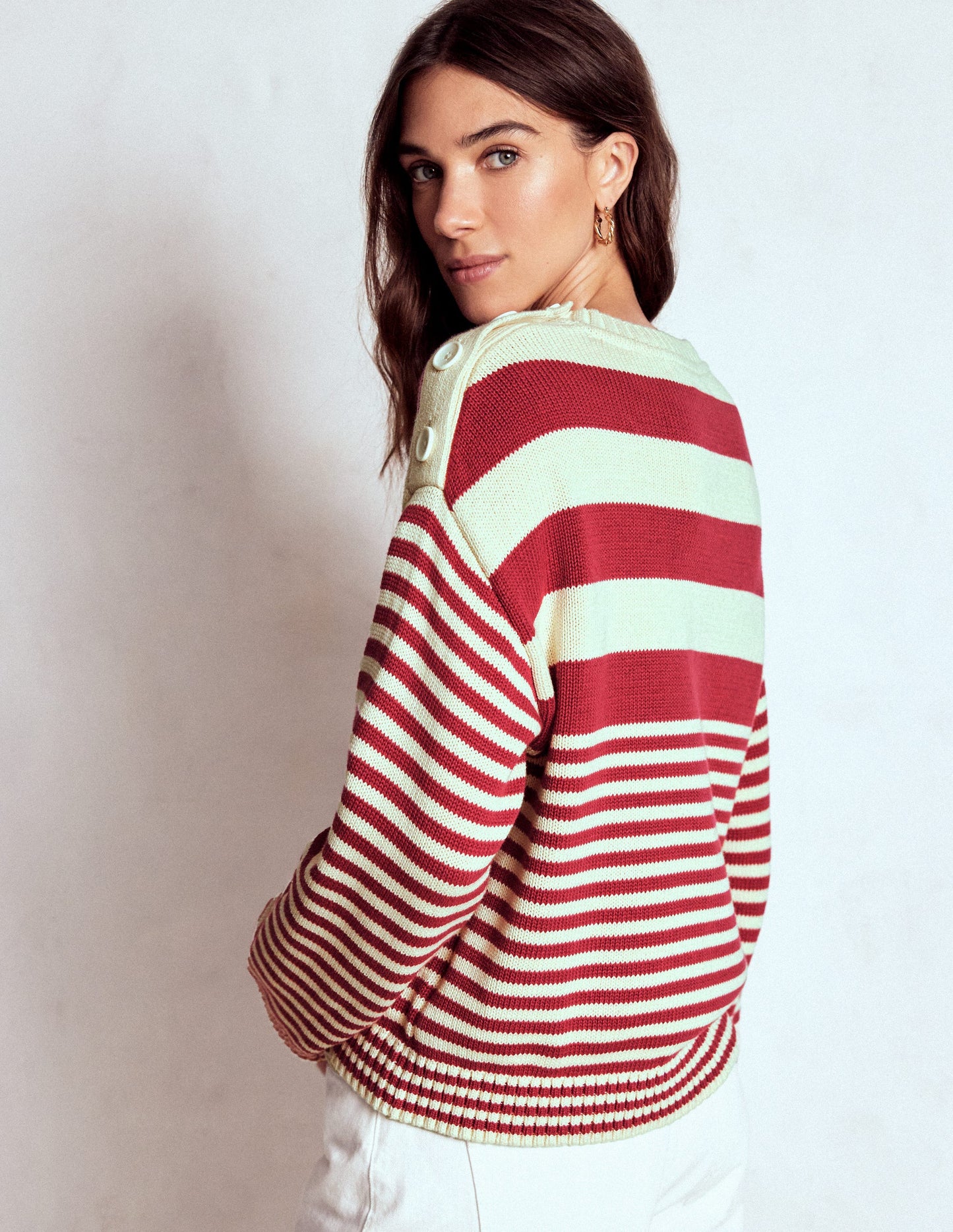 Jemma Chunky Cotton Jumper-Warm Ivory/ Terracotta