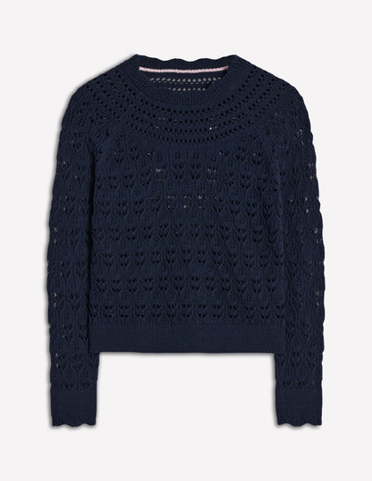 Crochet Mix Stitch Jumper-Navy-6
