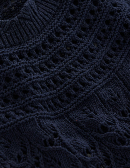 Crochet Mix Stitch Jumper-Navy-7