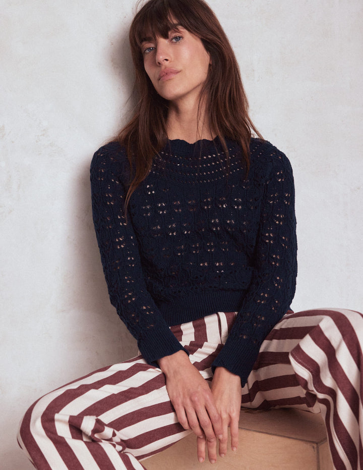 Crochet Mix Stitch Jumper-Navy