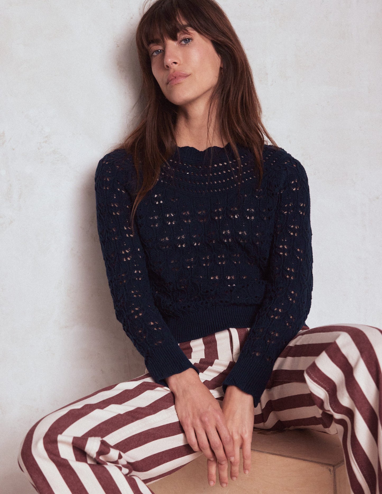 Crochet Mix Stitch Jumper-Navy