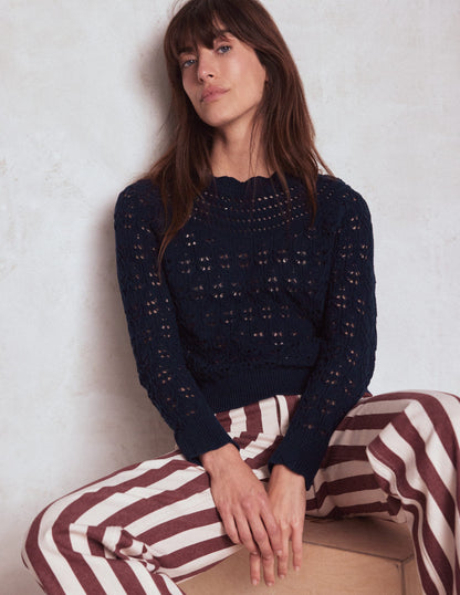 Crochet Mix Stitch Jumper-Navy-1