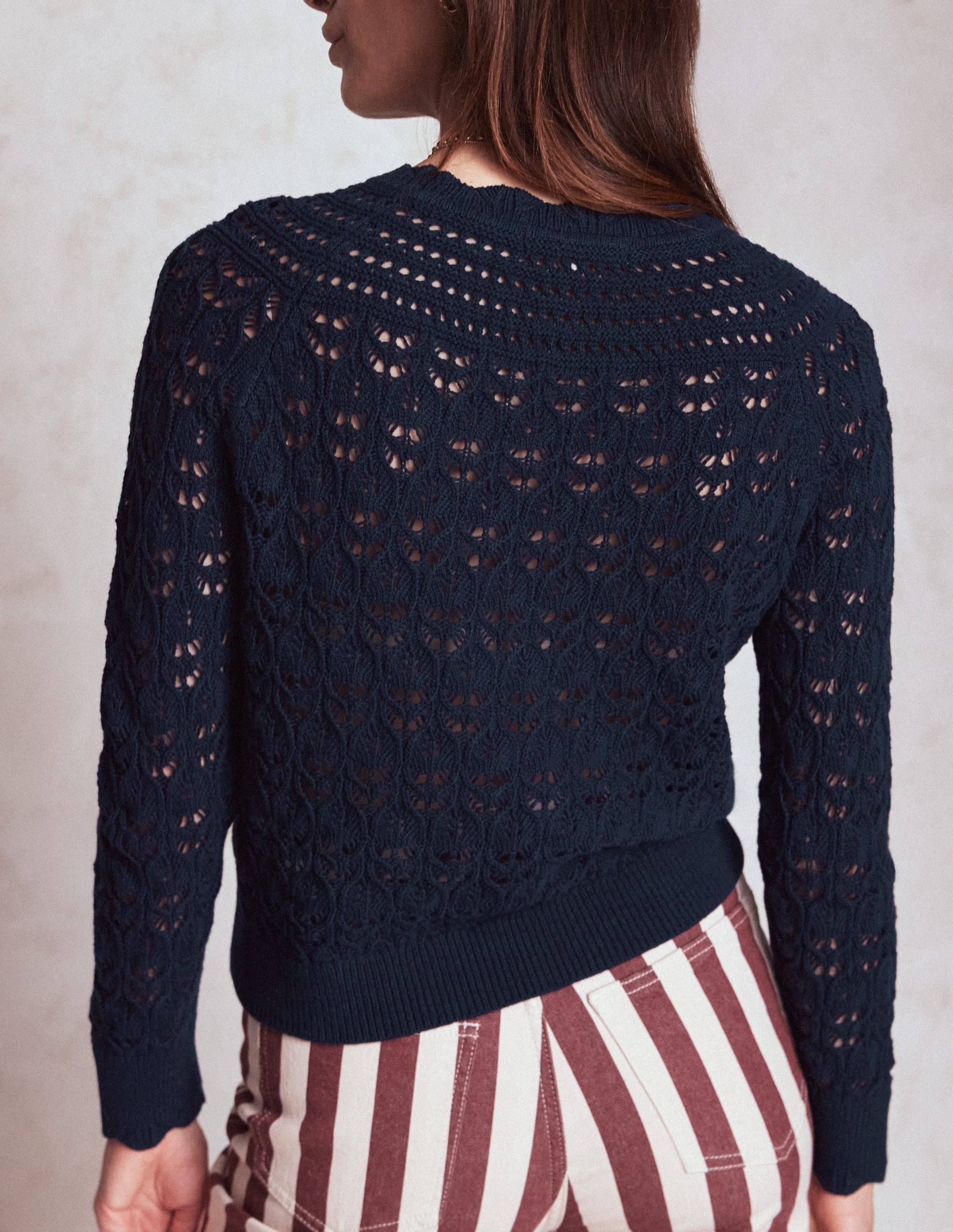 Crochet Mix Stitch Jumper-Navy - Image 3